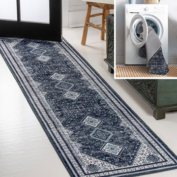 Dalyan Geometric Medallions Washable Area Rug